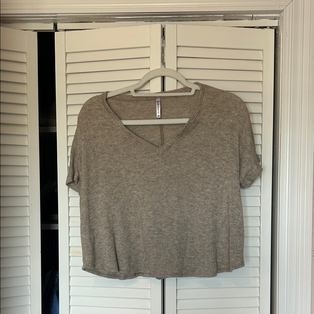 Lulu's Short Sleeve V-Neck Top in Brown